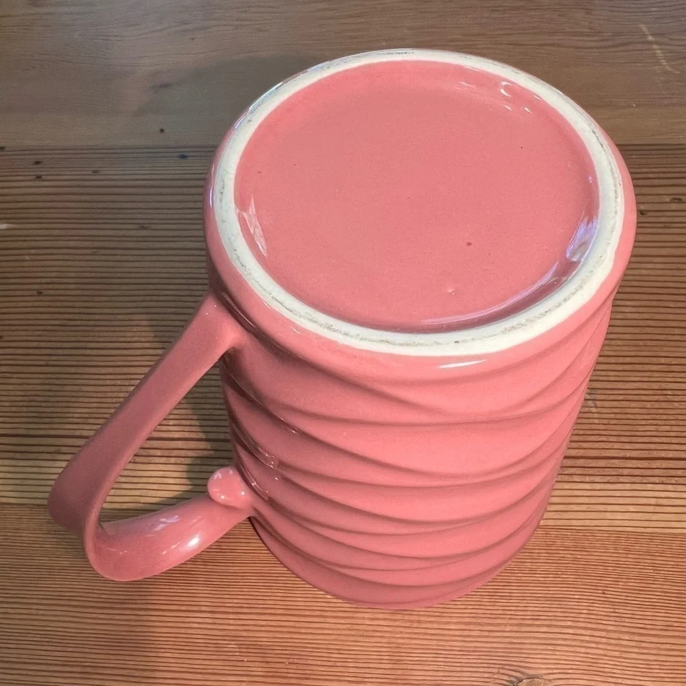 temptation’s Wavelength Pink Mug 6” high, 3” width at the top of the mug.